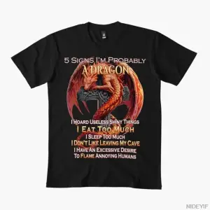 5 İşaretler Olası Olarak Bir Ejderha Olduğum İçin Doğruduruyum Fantezi Mizah Tişörtü Erkekler