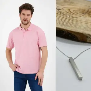 Pembe Dar/slim Fitt Polo Yaka Tshirt Ve Kolye