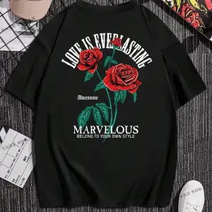Uni?sex Bay/bayan Love Baskili Gül T-shirt