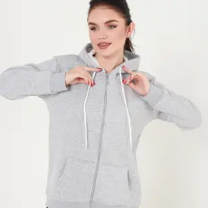 Gri Kapüşonlu Fermuarlı Sweatshirt