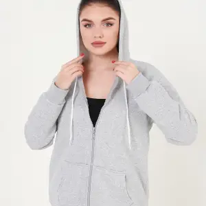Gri Kapüşonlu Fermuarlı Sweatshirt