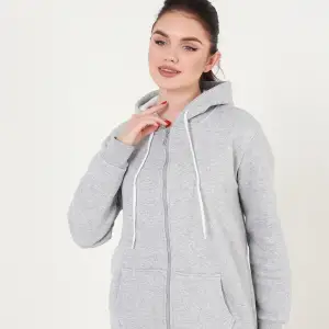 Gri Kapüşonlu Fermuarlı Sweatshirt