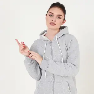 Gri Kapüşonlu Fermuarlı Sweatshirt