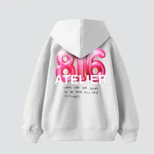 816 Atelier Baskılı Oversize Unisex Beyaz