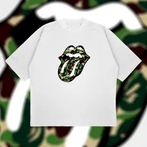 A Bathing Ape X Rolling Stones Green Boxy Fit Oversize Unisex Tshirt – Baskılı Tiş