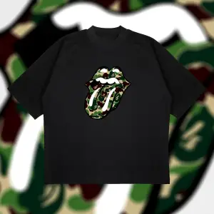 A Bathing Ape X Rolling Stones Green Boxy Fit Oversize Unisex Tshirt – Baskılı Tiş