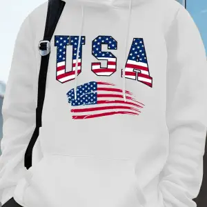 Abd Amerika Bayrağı Baskı Erkek Tişörtü Kış Polar Sıcak Kapüşonlular Temelleri Büyük Boy Cep