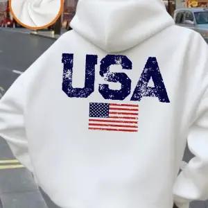 ABD Mektubu Amerikan Bayrağı Baskılı Kapüşonlu Üstler Kadınlar İçin Kışlık Polar Sıcak Kazak