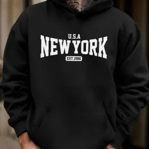 ABD New York Est 1986 Baskı Unisex Sonbahar Günlük Tişörtü Moda Cep Sokak Giyimi Polar Sokak