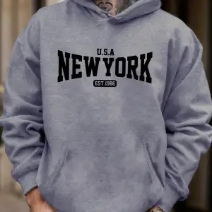 ABD New York Est 1986 Baskı Unisex Sonbahar Günlük Tişörtü Moda Cep Sokak Giyimi Polar Sokak