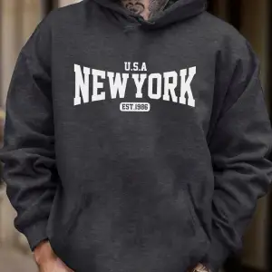 ABD New York Est 1986 Baskı Unisex Sonbahar Günlük Tişörtü Moda Cep Sokak Giyimi Polar Sokak