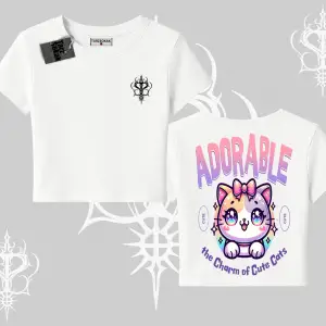 Adorable Kawaii Kedi Arka Baskılı Babby Tee Tshirt