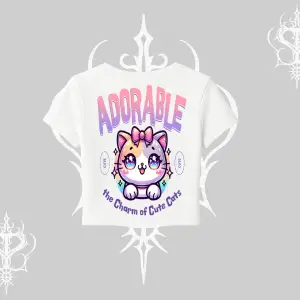 Adorable Kawaii Kedi Arka Baskılı Babby Tee Tshirt