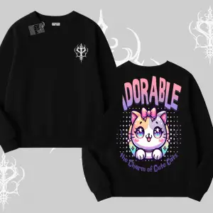 Adorable Kawaii Kedi Arka Baskılı Biskilet Sweatshirt