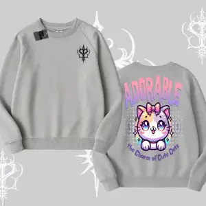 Adorable Kawaii Kedi Arka Baskılı Biskilet Sweatshirt