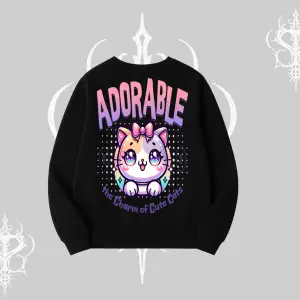 Adorable Kawaii Kedi Arka Baskılı Biskilet Sweatshirt