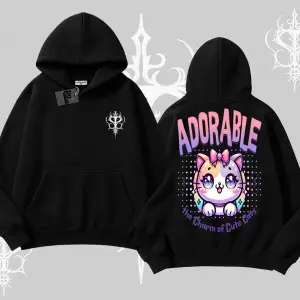 Adorable Kawaii Kedi Arka Baskılı Kapşonlu Sweatshirt