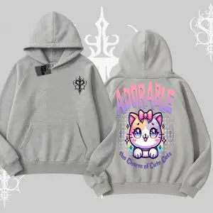 Adorable Kawaii Kedi Arka Baskılı Kapşonlu Sweatshirt