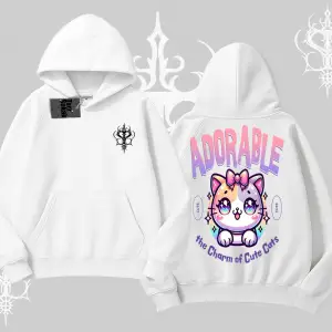 Adorable Kawaii Kedi Arka Baskılı Kapşonlu Sweatshirt