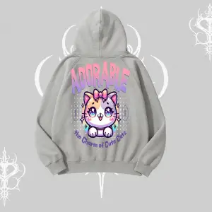Adorable Kawaii Kedi Arka Baskılı Kapşonlu Sweatshirt