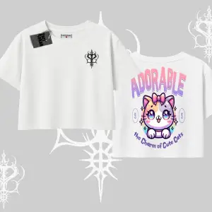 Adorable Kawaii Kedi Arka Baskılı Oversize Crop Tshirt