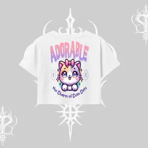Adorable Kawaii Kedi Arka Baskılı Oversize Crop Tshirt