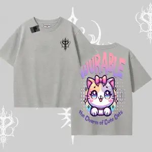 Adorable Kawaii Kedi Arka Baskılı Oversize Tshirt
