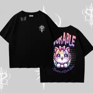 Adorable Kawaii Kedi Arka Baskılı Oversize Tshirt