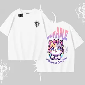 Adorable Kawaii Kedi Arka Baskılı Oversize Tshirt