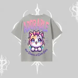 Adorable Kawaii Kedi Arka Baskılı Oversize Tshirt