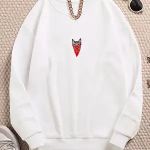 Adrif Maskeli Kedi Renkli Oversize Bisiklet Yaka Pamuklu Sweatshirt Beyaz