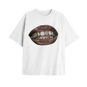 Adrift Cool Art Beyaz One Grillz Tişört - Baskılı Oversize Yazlık T-Shirt Bisiklet