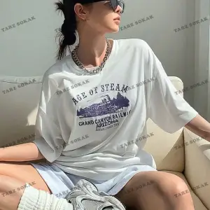 AGEO OF STEAM Baskılı Oversize Kalıp Unisex T-shirt