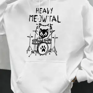 Ağır Meowtal kediler davul çalan komik tasarım erkekler kapüşonlu svetşörtler cepli kapüşonlu
