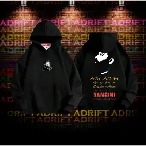 Ahmet Kaya Tasarım Baskılı Kapüşonlu Sweatshirt Hoodie Siyah