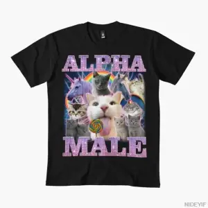 Alfa Erkek Komik Kedi T-shirt Erkekler Kadınlar Için % 100% Pamuk T Shirt Kısa Kollu Üstler 1