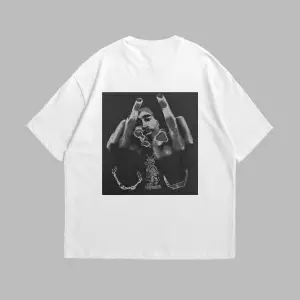 All Eyez On Me Baskılı Oversize Unisex Beyaz