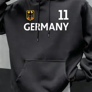 Almanya harfli baskılı sonbahar erkek kapüşonlu sweatshirtü, bol kesim, her şeye uyan, moda p