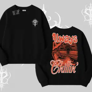 Always Chillin Kedi Arka Baskılı Biskilet Sweatshirt