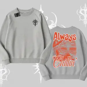 Always Chillin Kedi Arka Baskılı Biskilet Sweatshirt