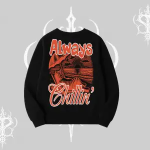 Always Chillin Kedi Arka Baskılı Biskilet Sweatshirt