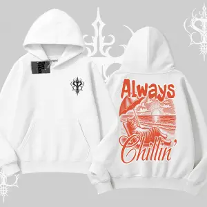 Always Chillin Kedi Arka Baskılı Kapşonlu Sweatshirt