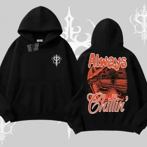 Always Chillin Kedi Arka Baskılı Kapşonlu Sweatshirt