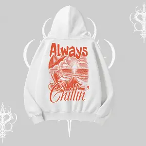 Always Chillin Kedi Arka Baskılı Kapşonlu Sweatshirt