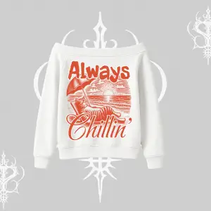 Always Chillin Kedi Arka Baskılı Kayık Yaka Sweatshirt