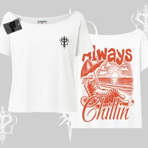 Always Chillin Kedi Arka Baskılı Kayık Yaka Tshirt