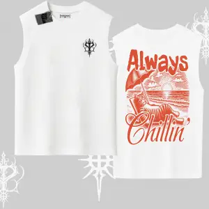 Always Chillin Kedi Arka Baskılı Kolsuz Tshirt