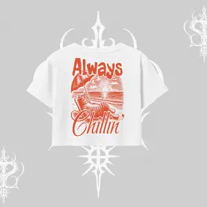 Always Chillin Kedi Arka Baskılı Oversize Crop Tshirt