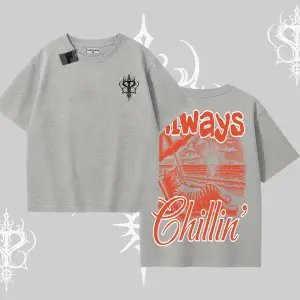 Always Chillin Kedi Arka Baskılı Oversize Tshirt