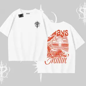 Always Chillin Kedi Arka Baskılı Oversize Tshirt